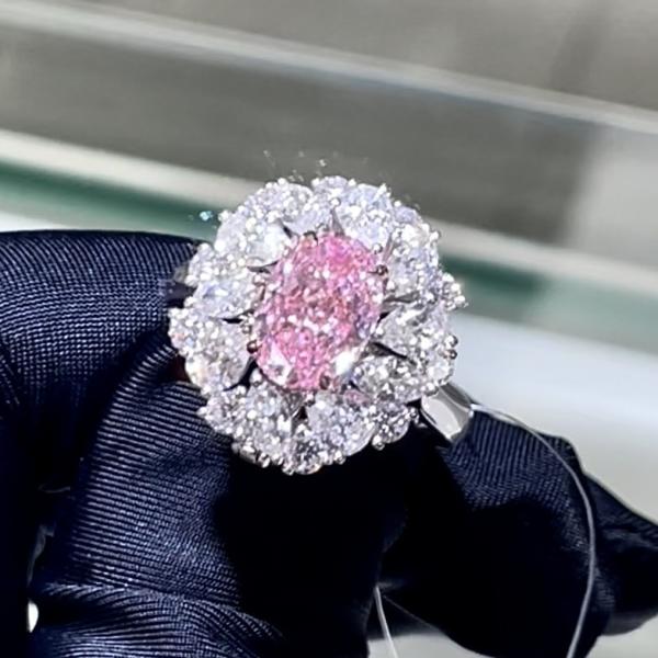 18k Oval Shape Lab Grown Pink Diamond Ring Luxury Jewelry Design For Party /