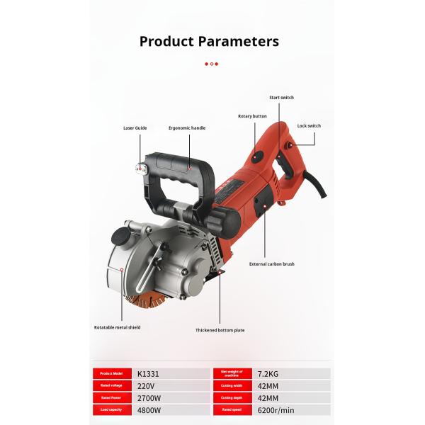 Laser Positioning Slot Wall Groove Cutter 42mm Cutting Depth Adjustable