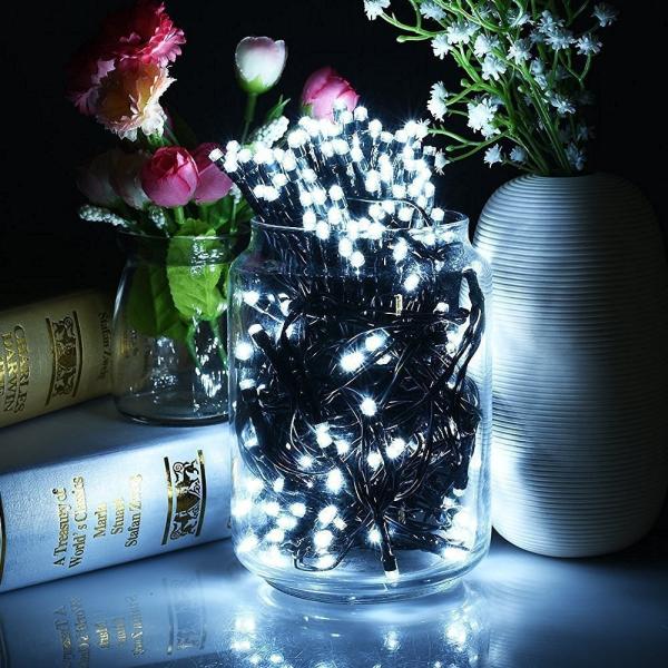 300 Counts Clear Black Wire Christmas Light Warm White Lights for Indoor or
