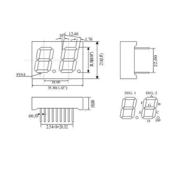 0.36" Panel AB Type Two Digit LED Display GLT-2136A(B)HR In red