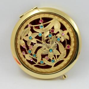 Wholesale Shinny Gifts Gold Flower Design Portable Handbag Mirror Cosmetic Mirror from china suppliers
