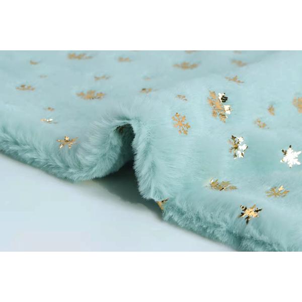 DDP Recycled Factory High Quality Bunny Hair Foil Gold Fabric Snowflake Pattern, Wholesale Polyester Fleece Fabric