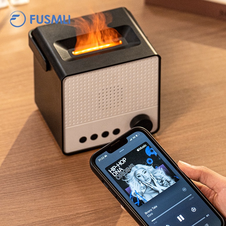 FUSMLI 180ML Eco-Friendly Lightweight Ultrasonic Humidifier & Aroma Diffuser with Flame Light & LED 30dB Quiet Type-C Portable