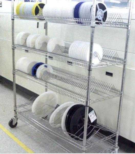 SMT Clean Room Eletronic Antistatic Reel Storage Cart SMT Stainless Steel Rack