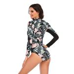 Stand Collar Womens Zipper One Piece Swimsuit Long Sleeve Printed Customized