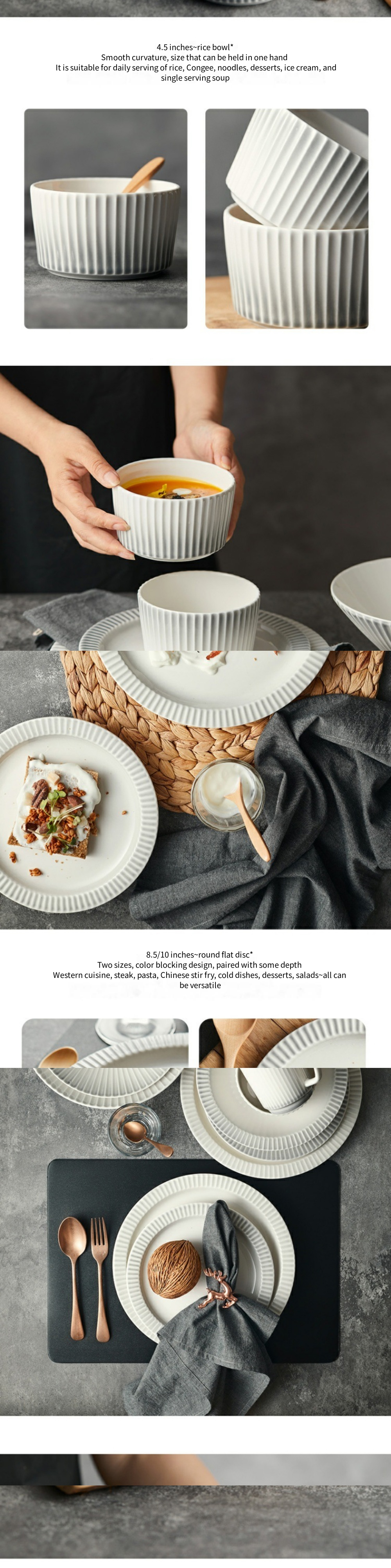 Relief Pattern Disposable Matte Glaze Plates Nordic-Inspired Modern Ceramic Dinner Set