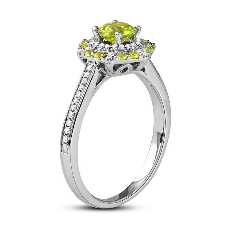 Green Peridot & CZ Ring 1/6 ct tw 10K White Gold In Silver