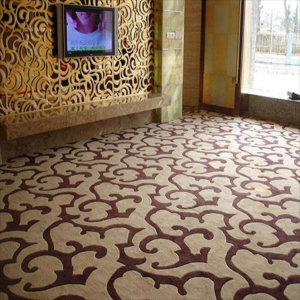 3D Embossed Handmade Woollen Carpet , Large Shag Area Rugs Dark Blue Color