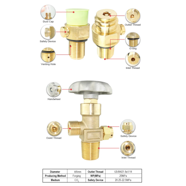 High Pressure Brass CO2 Cylinder Valve for Soda Machine Beverage Industrial Use 150Bar