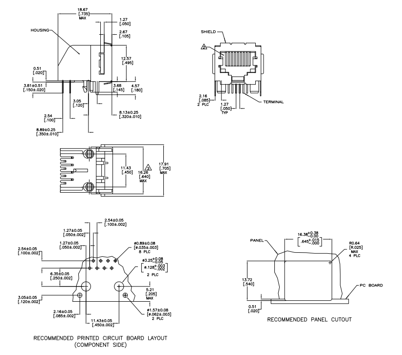 5555141-1 Low Profile RJ45 Plug Drawings