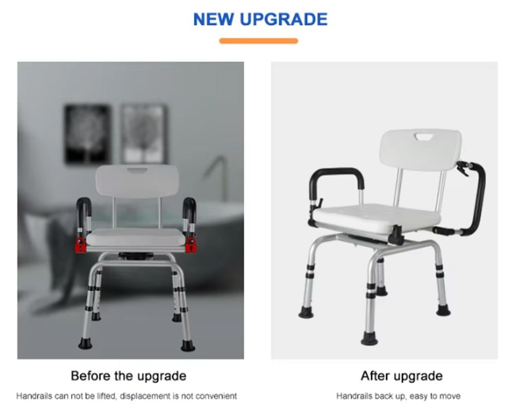 Adjustable Height with Removable Back 360 Degree Rotary Shower Chair with Armrests and Back