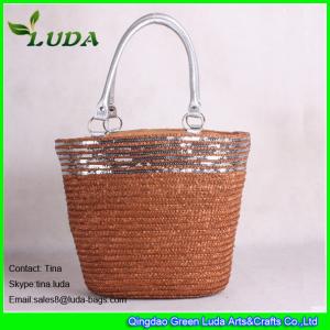 China LUDA  wholesale straw handbags silver sequins deco wheat straw beach bag on sale