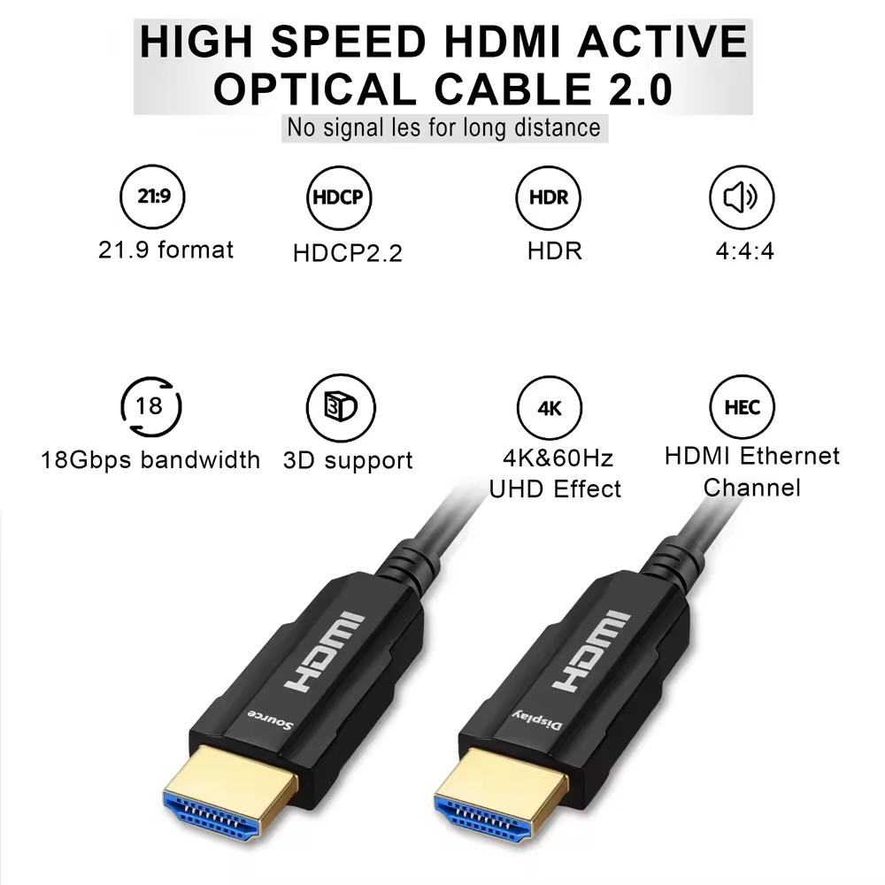 Slim and Durable HDMI Fiber Optic Cable - 4K/8K HDR Compatibility