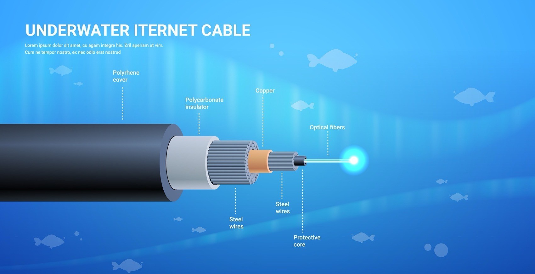Underwater Fiber Optic 4-144 Core Submarine Cable Single Mode Direct Buried GYTA33 Multimode Compression Resistant Cable