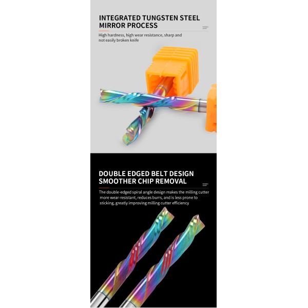 YINGBA 6mm Solid Carbide Two Flutes Spiral End Mill 2F Down Cut End Mill Pvc Cutting Fine Processing of Wood CNC Router Bits