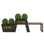 Outdoor large public chair with metal black planter pot