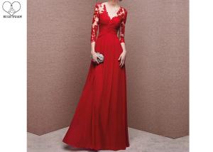 Wholesale Chiffon Red A Line Ball Gown / Special Pleating Transparent Long Sleeve Dress from china suppliers