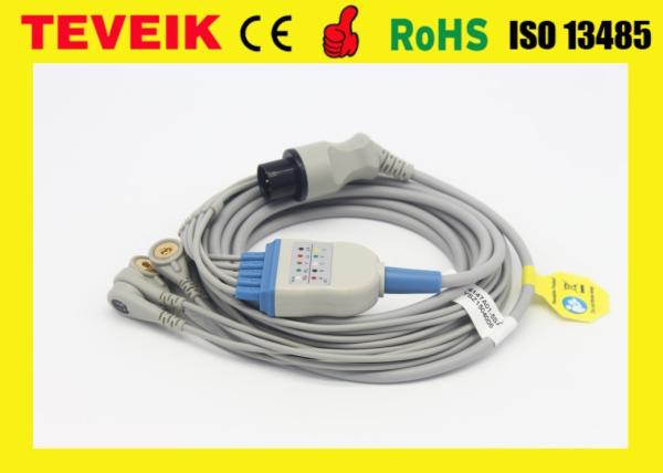 One piece 5 leads ECG cable with snap, AHA, round 6pin / Mindray patient monitor