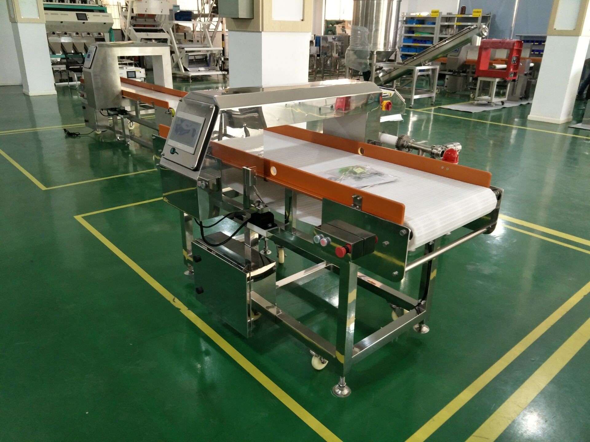 New metal detector (touch screen, support USB,plastic chain belt) for food product or packed product