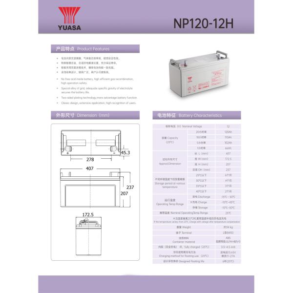 YUASA NP120-12 12V 120Ah UPS Battery Rechargeable Best Energy Storage Maintenance VRLA Battery for Solar System/Electric Power