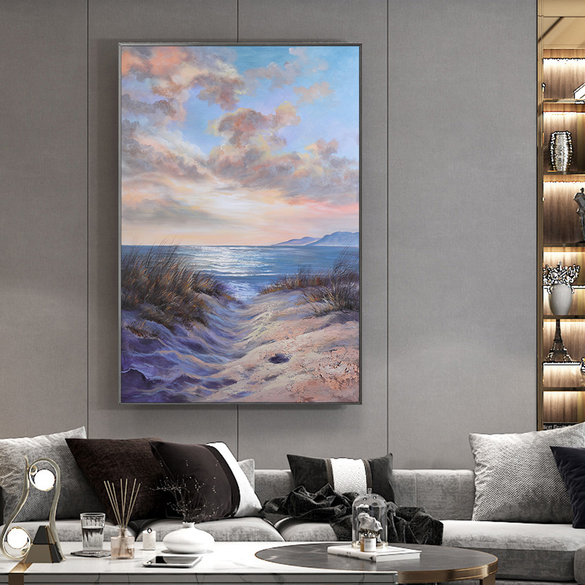 Modern Textured Canvas Oil Painting Hand Painted Seascape Art for Wall Hanging Decor