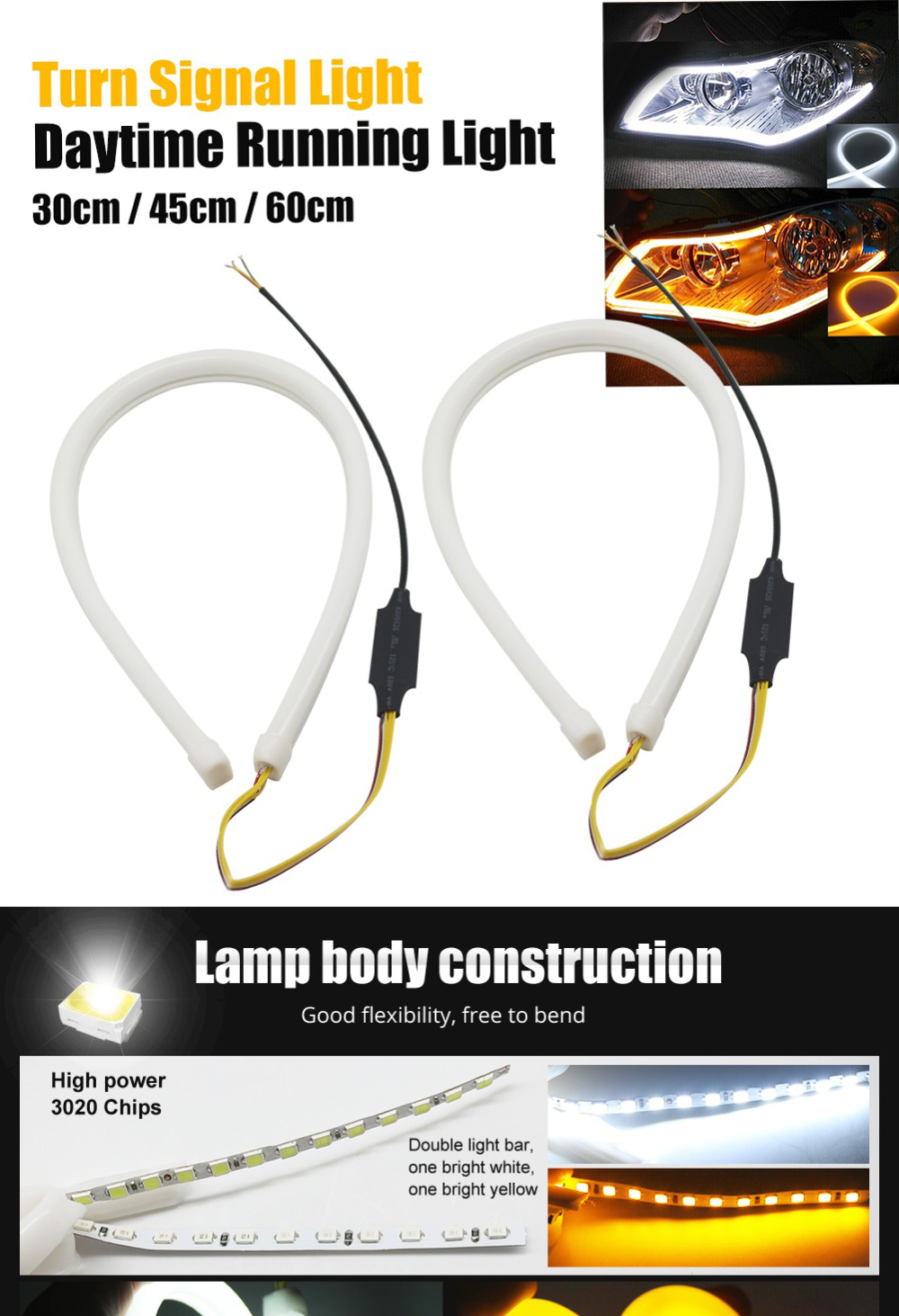 Soft Sequential Vehicle DRL 12v Led Daytime Running Lights 6500K 10W