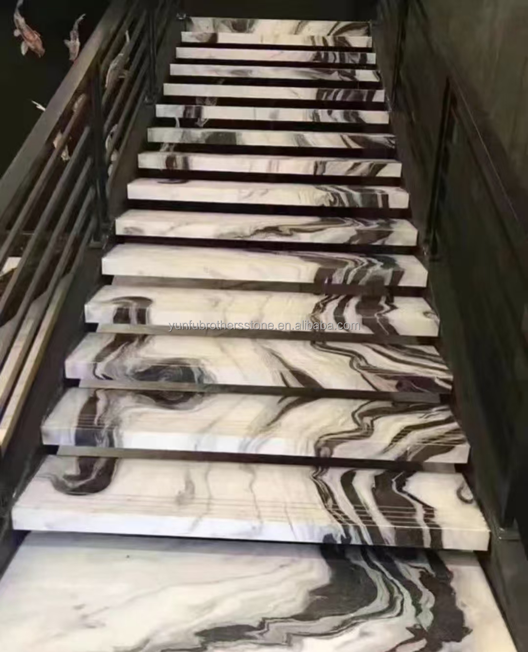 Modern Hotel Staircases Brothers Stone Panda White Marble Treads and Risers Anti Slip