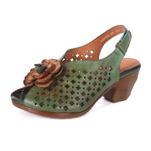 Wholesale S486 0 Spring And Summer New Fish Mouth Hollow High Heel Fashion Women'S Shoes, Leather Flowers, Ethnic Style Single Sho from china suppliers