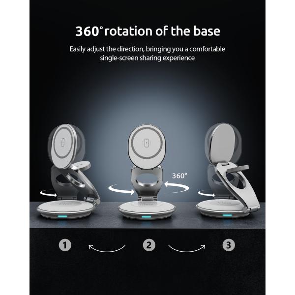 Metal 3 In 1 360 Rotating Wireless Charger Customized Logo For Qi Function