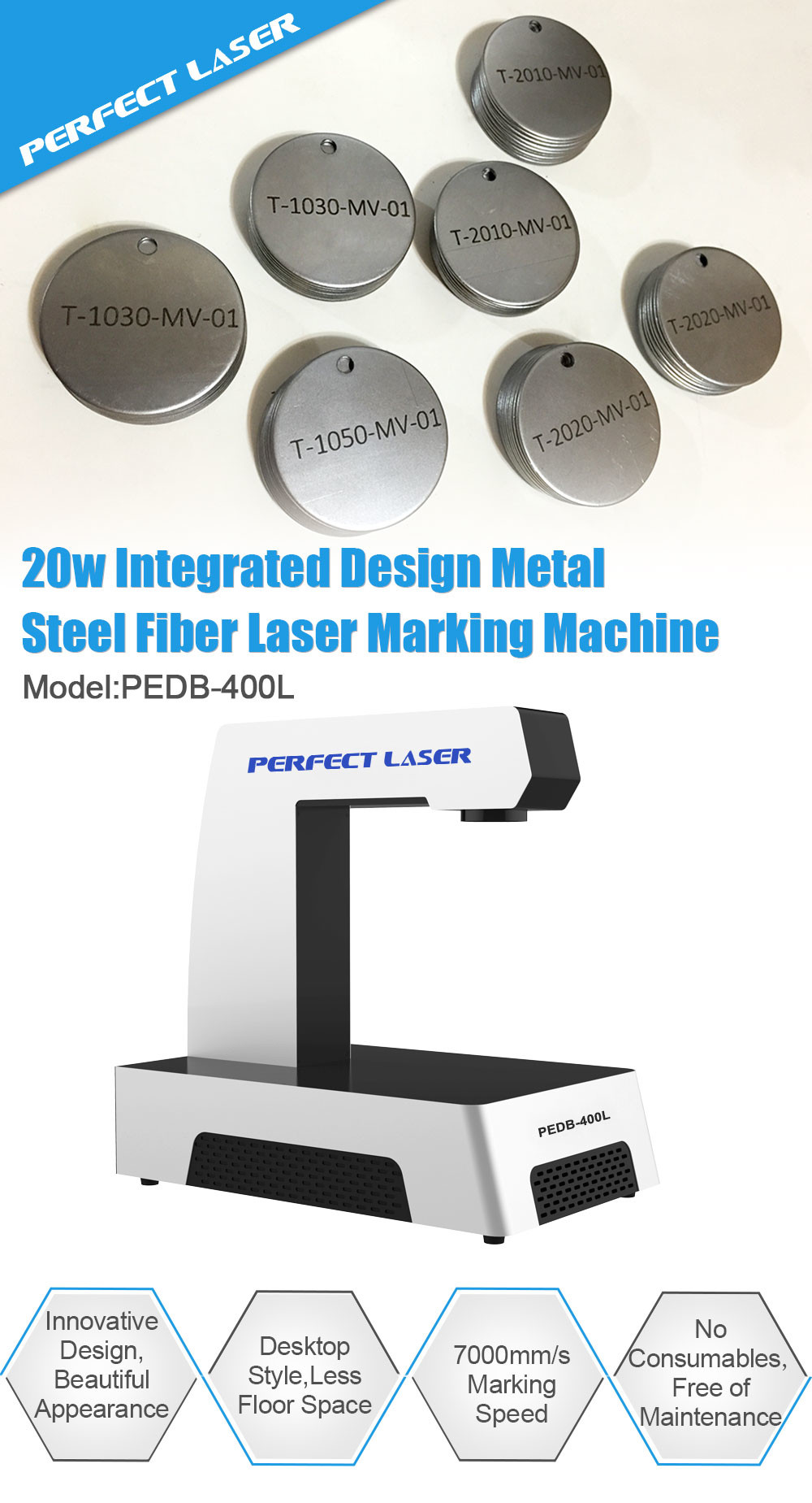20W 7000mm/S Metal Laser Marking Machine High Speed Hard Plastics Stainless Steel Iron