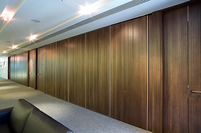 Soundproof Sliding Acoustic Movable Partition Wall Wood Grain Color