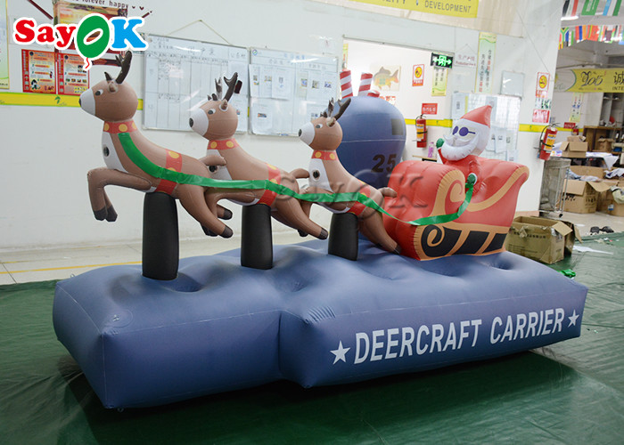 2.5m 7.5ft Inflatable Holiday Decorations Xmas Santa Claus Three Reindeer Pull Carts
