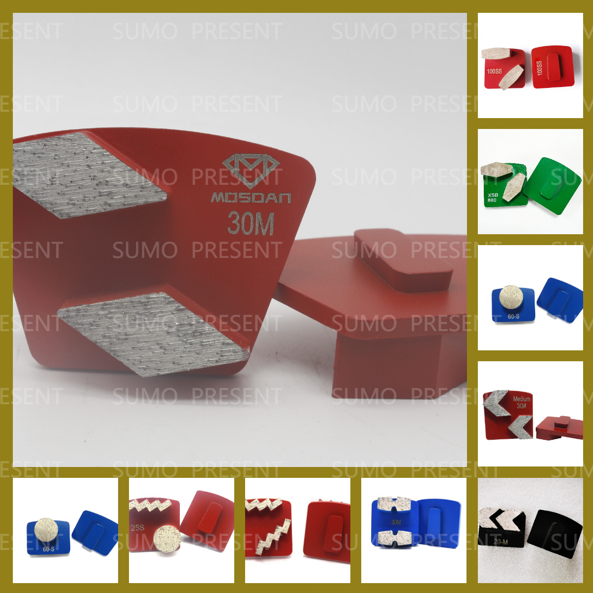 Double Rhombus Trapezoid Segments Redi Lock Diamond Grinding Shoes for Husqvarna