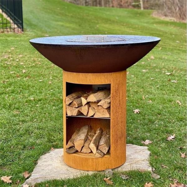 40 Inch Grill Outdoor Cooking Corten Steel Charcoal Grill With Round Storage
