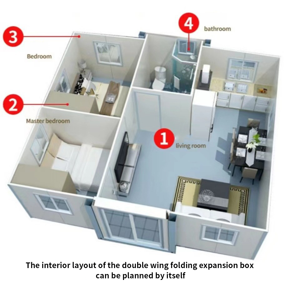 Double wing folding room triple area decoration can be expanded removable mobile container house mobile house