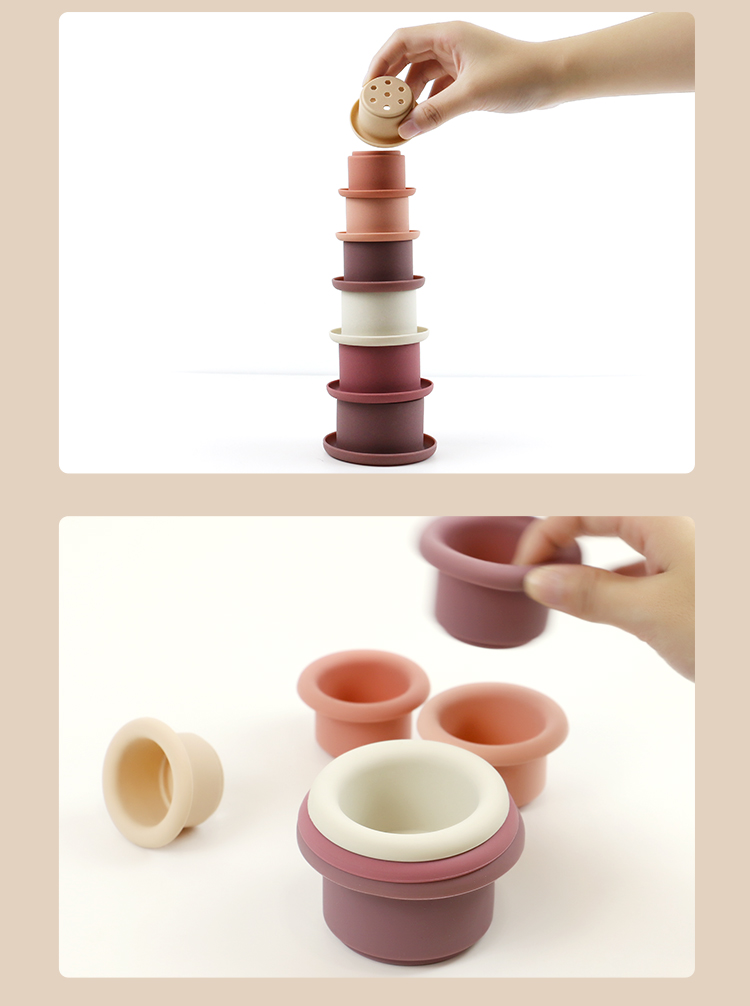 Educational Silicone Stacking Cups For Teething Building Blocks