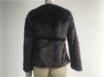 Warm Womens Brown Faux Fur Jacket , Collarless Chubby Short Coat TWS019919