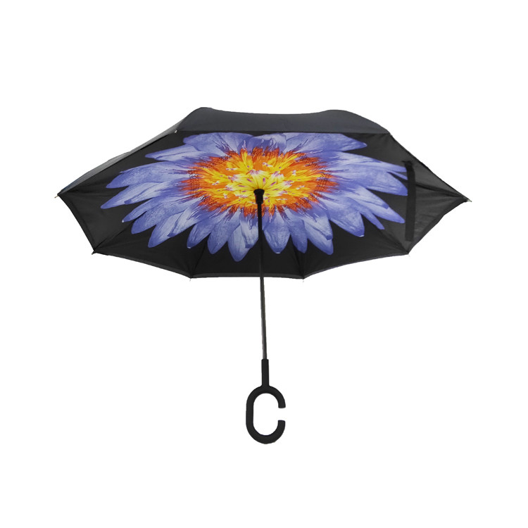 Manual Close Reverse Double Layer Inverted Umbrella , C Handle Inverted Umbrella