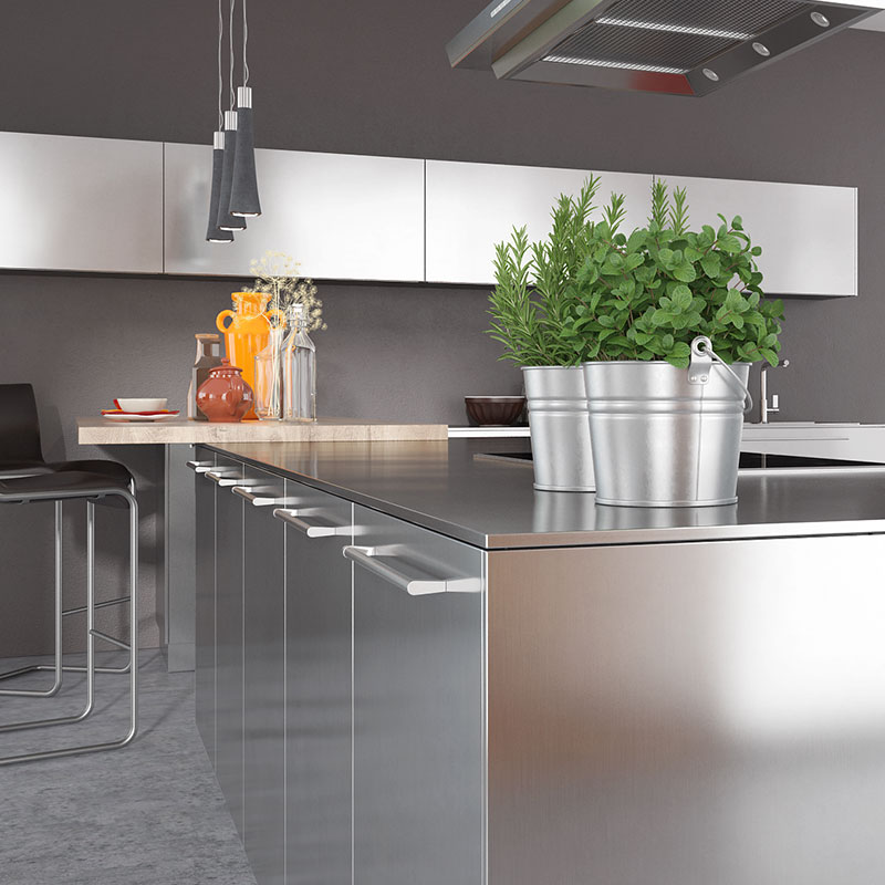 Simple Modern Stainless Steel Kitchen Cabinet Islands Style 2D 3D Drawing
