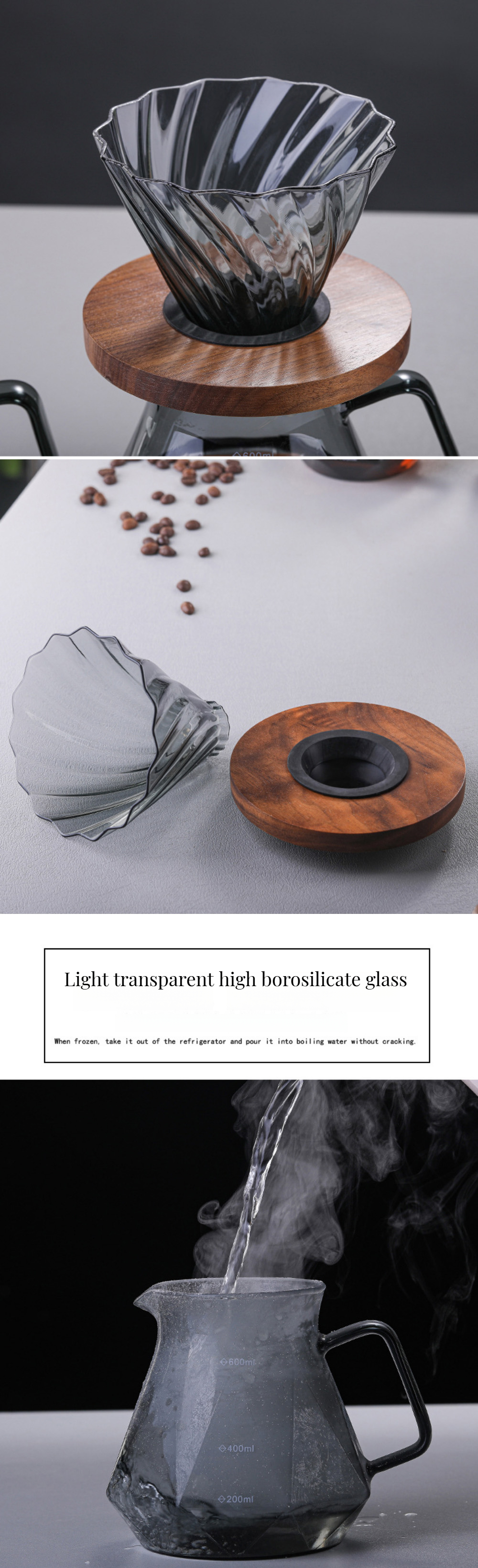 Borosilicate Glass Coffee Pot Heat-Resistant Pour over Espresso Filter Dripper Cup