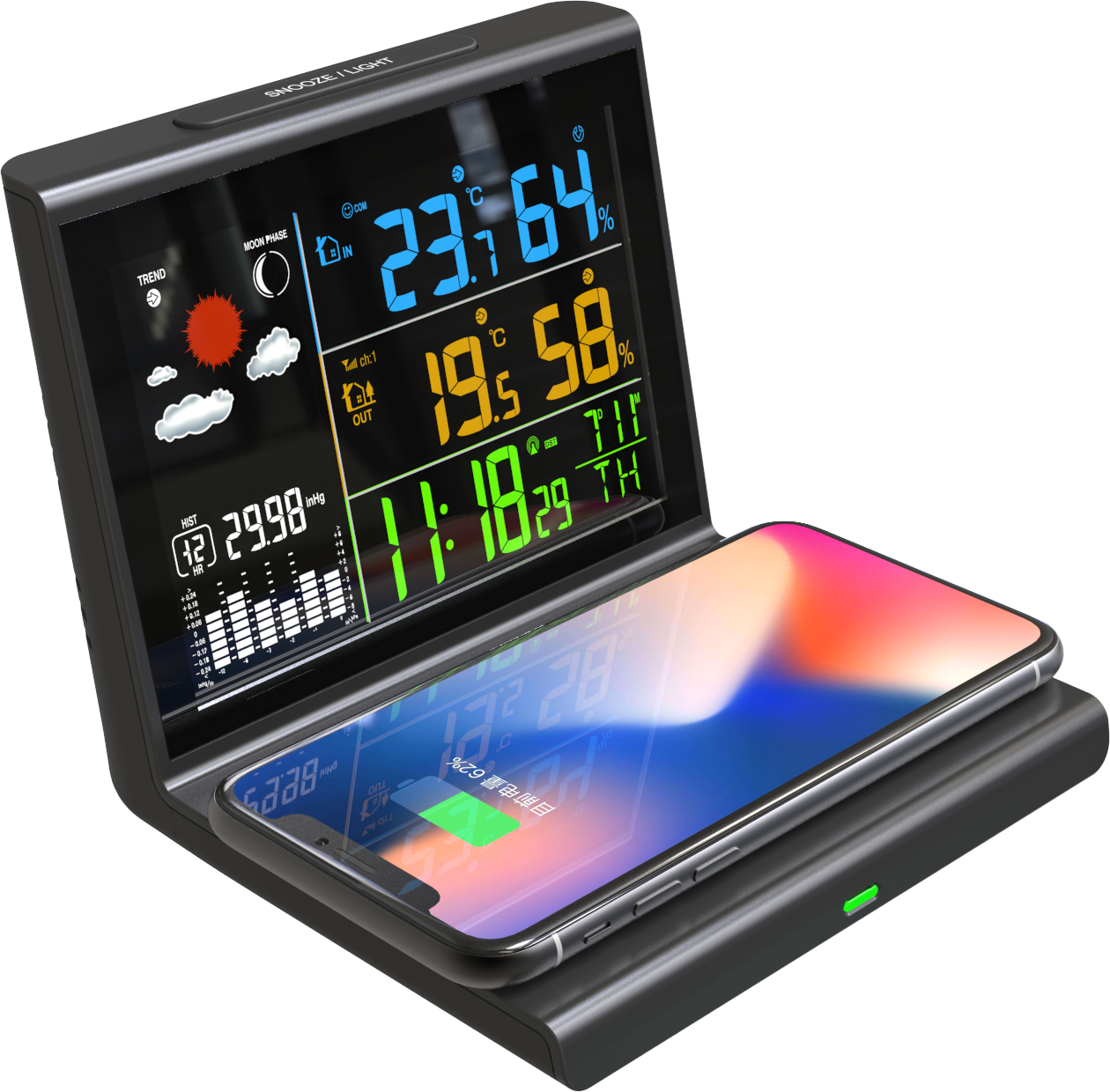 9V/2A Input Voltage and Current Weather Station With Wireless Charger Power Bank