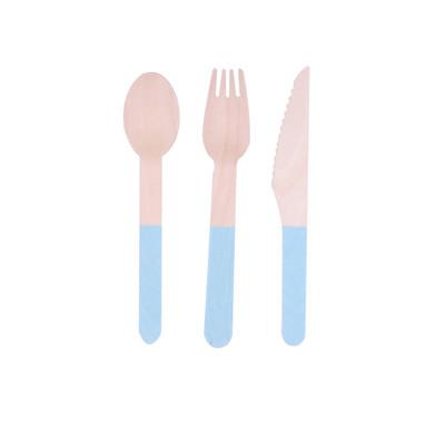Compostable Blue Wooden Cutlery Set Colorful Tableware Cutlery for Home Party