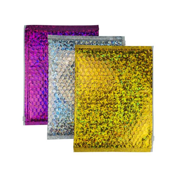 Waterproof Poly Holographic Bubble Mailers Bags Self Adhesive For Express