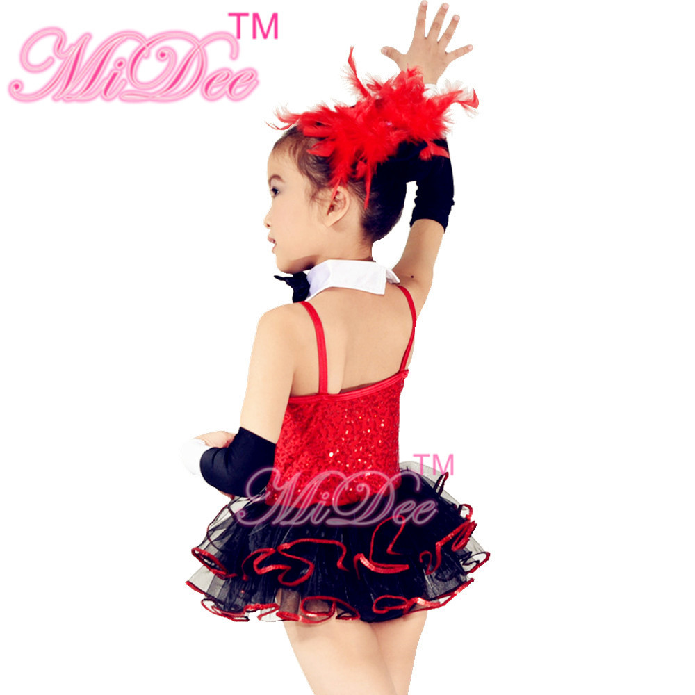 Children'S Dance Clothes Black Red Sequin Tutu Skirt For Solo Performance