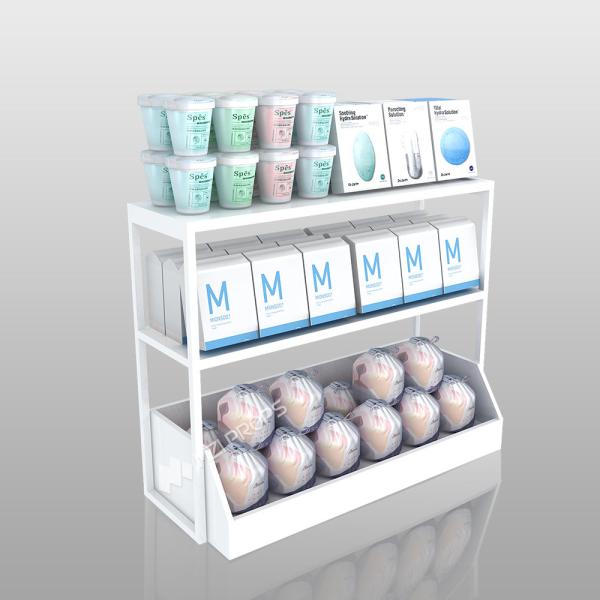Multifunctional Promotion Display Rack Skincare Store White Wooden Shelf For Cosmetic Shop Design