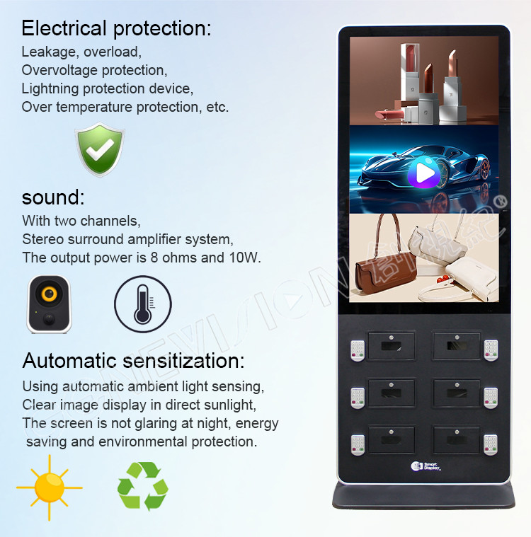 49" Totem Touch Screen Digital Signage Kiosk With Smart Phone Charging Cabinet