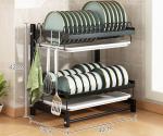 Removable 400*280*420mm 2 Layer Dish Drying Rack / Carbon Steel Dish Drainer
