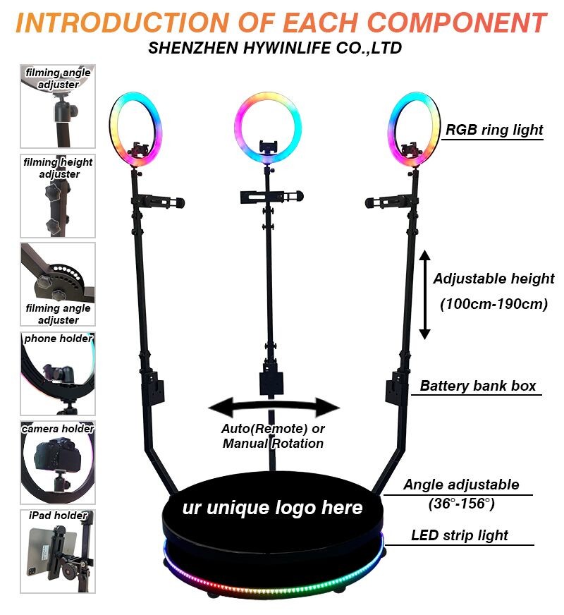 Free Logo Customization Automatic 360 Spin Camera Booth With Flight Case