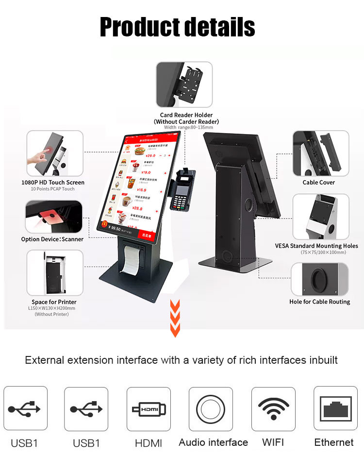15.6" Desktop Cashless Self Service Payment Kiosk With Printer QR Code Scanner