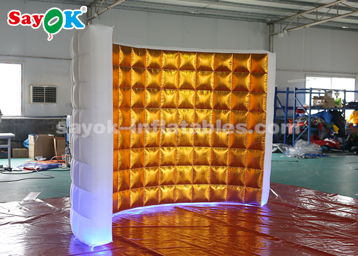 Event Booth Displays Golden Oxford Cloth Inflatable Photo Booth Wall With LED Lights